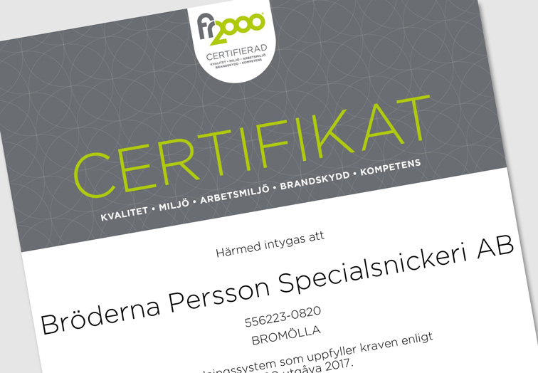 Certifikat Bröderna Persson